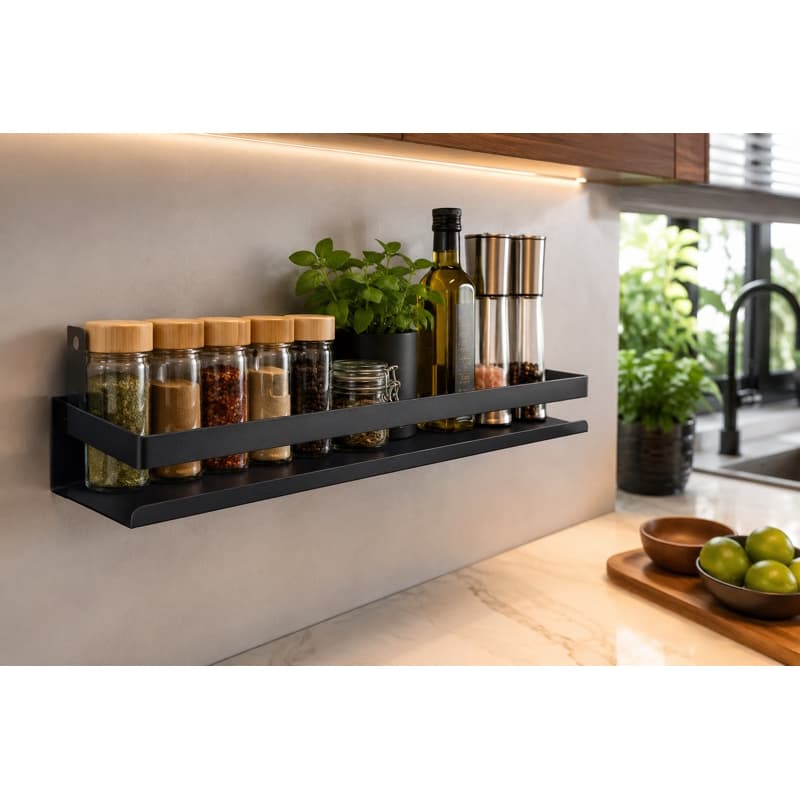 KIT 2  Porta Tempero de Parede em Aço Carbono Preto – Organizador de Cozinha