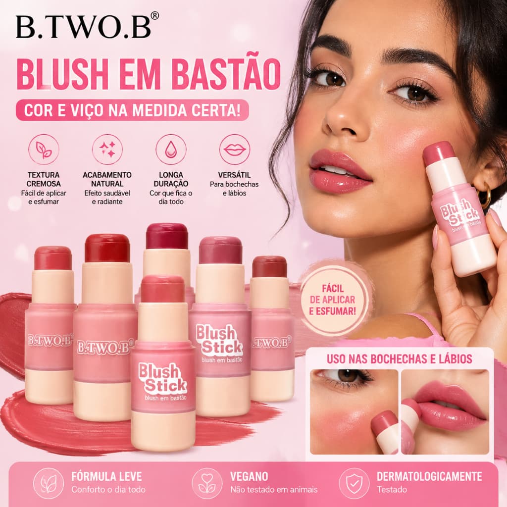 B.TWO.B Blush em Bastão Cremoso Efeito Natural Longa Fixação Fácil Aplicação Para Maquiagem Facial