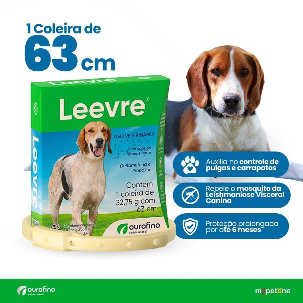 Coleira Leevre 63cm Ourofino Antiparasitária Antipulgas para Cães Médio e Grande