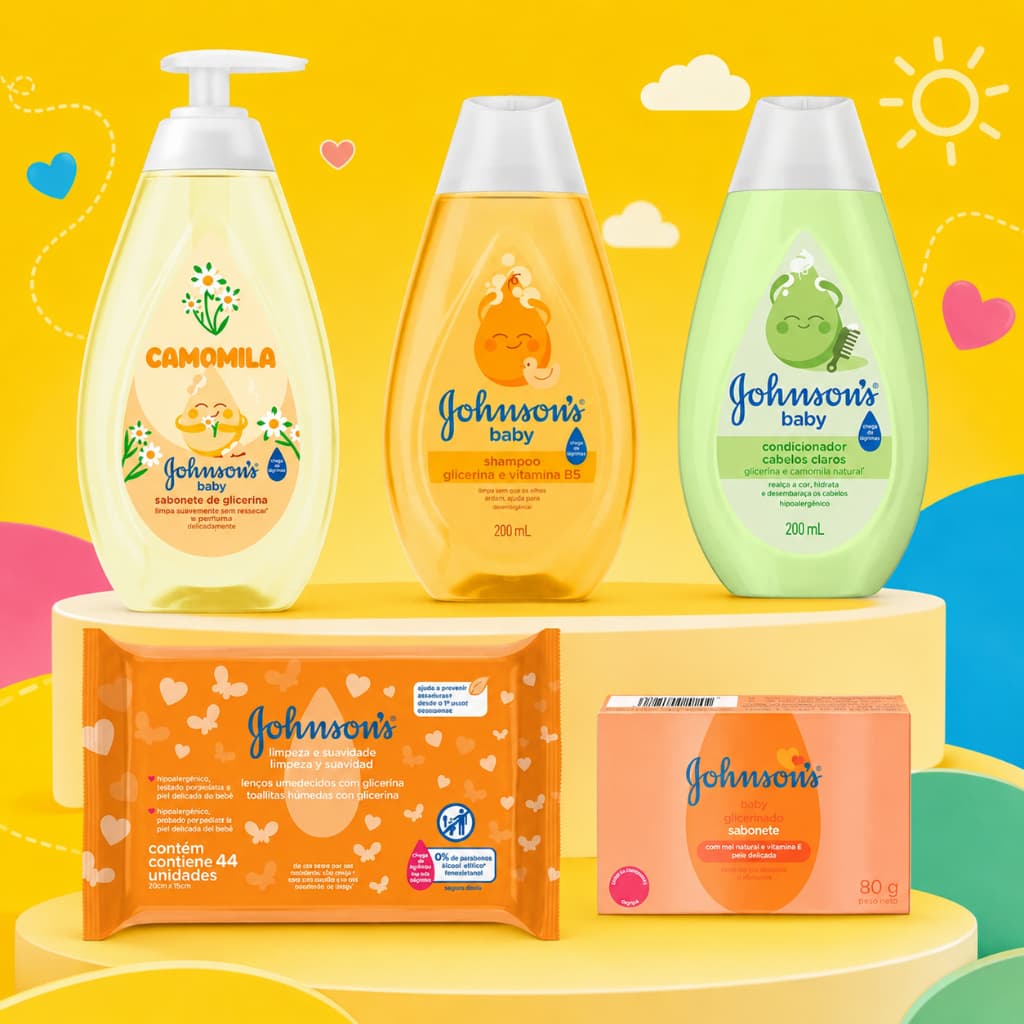 Kit Shampoo Condicionador Sabonete Líquido Lenço Bebê Johnsons Baby