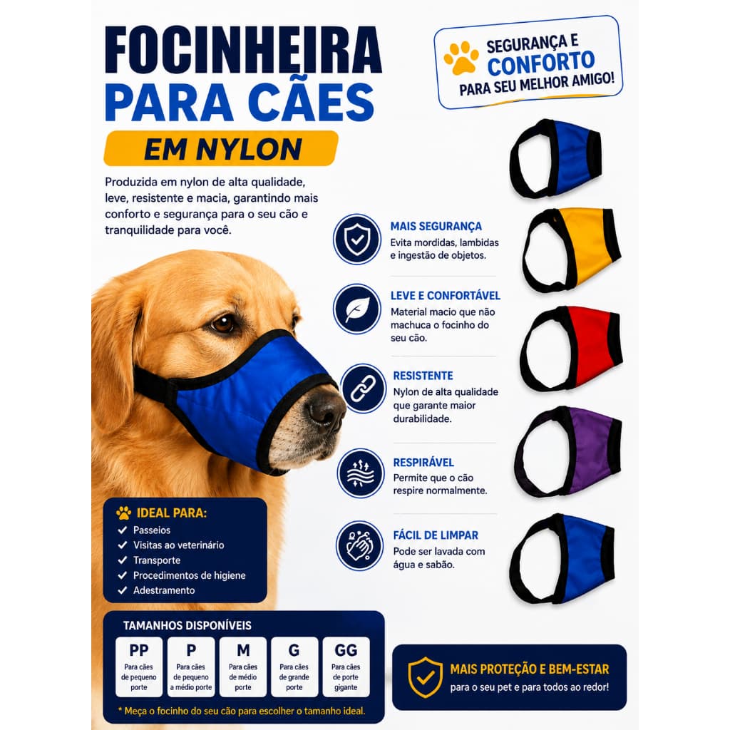 Focinheira Caes Banho Tosa Nylon  5 Uni (Cores Diversas)