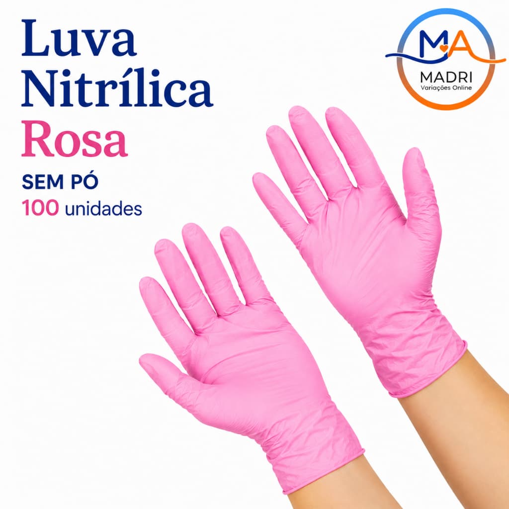 Luva Nitrílica Rosa Sem Pó 100 Unidades Profissional - PP/P/M/G