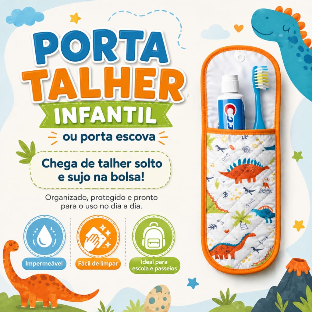 PORTA ESCOVAS INFANTIL IMPERMEÁVEL PORTA TALHER OU  ESTOJO ESCOLAR PARA TALHERES MENINO MENINA