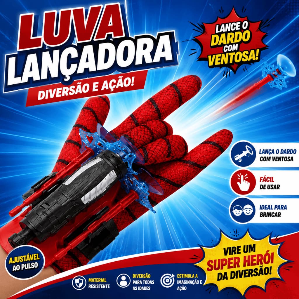 Luva de Herói Aranha Lança Teia Brinquedo Infantil com Disparador