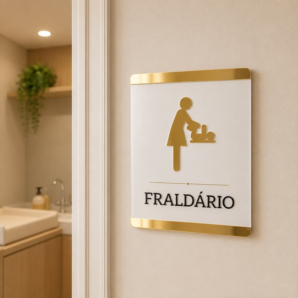 Placa Sinalização Fraldário Em MDF e Acrílico 14X17 Cm