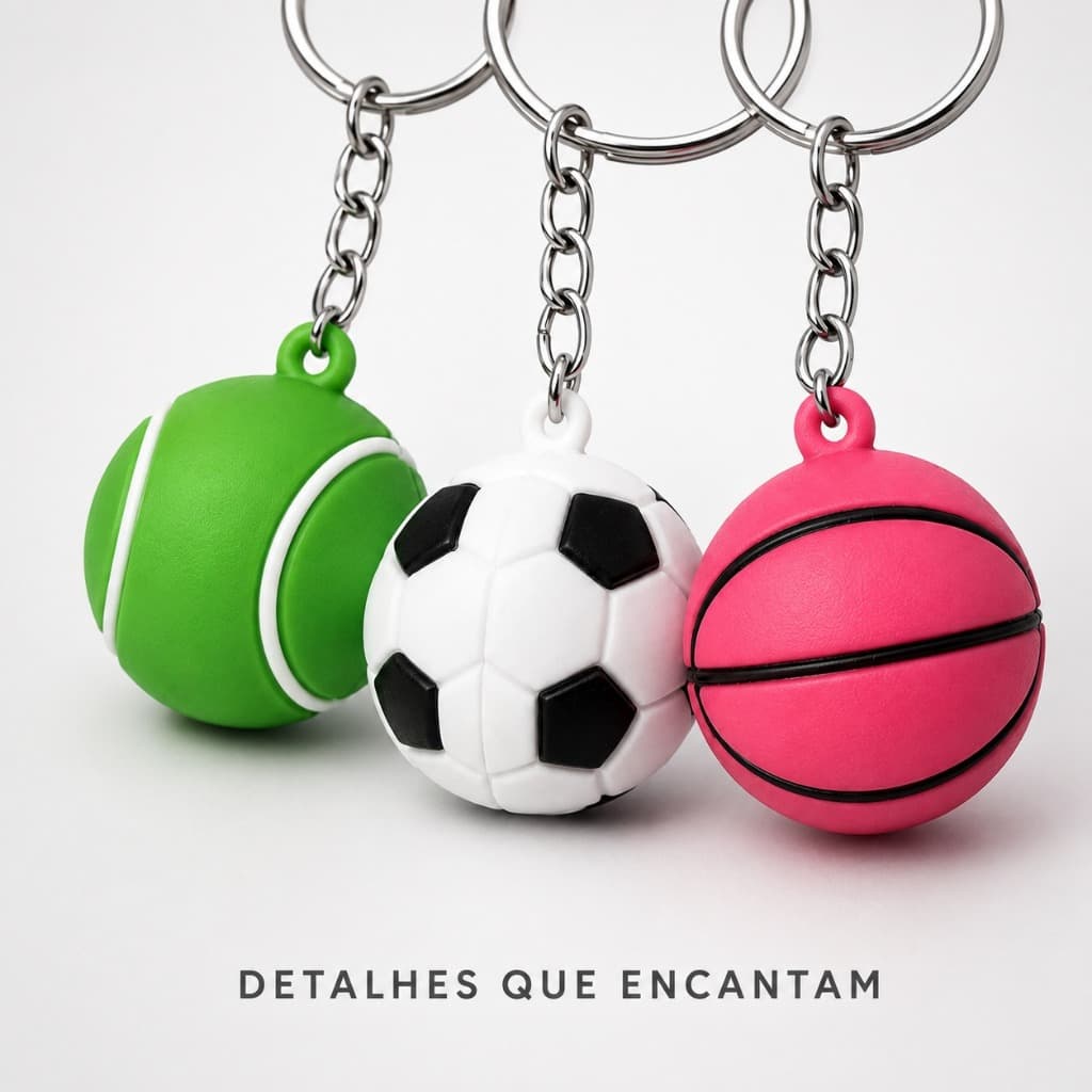Kit 3-15-30-60 Chaveiros Bola Futebol Tênis Basquete Brindes