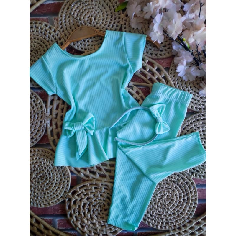 Conjunto calça Canelado Menina 3-6 anos com tiara