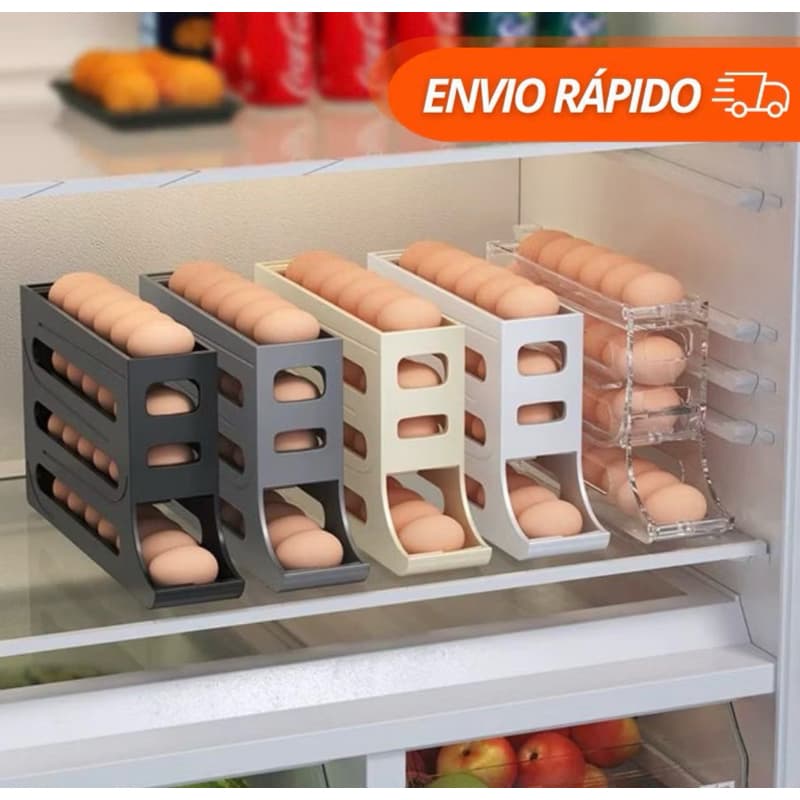 Organizador de Cozinha Porta Ovos para Geladeira Dispenser com Gravidade Empilhável Organizador de Alimentos Compacto
