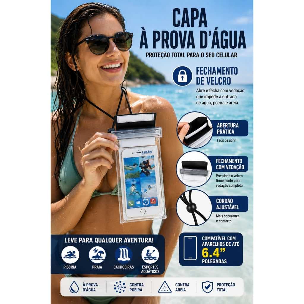CAPA PRA CELULAR PROVA D`GUA IMPEMEAVEL COM ALÇA