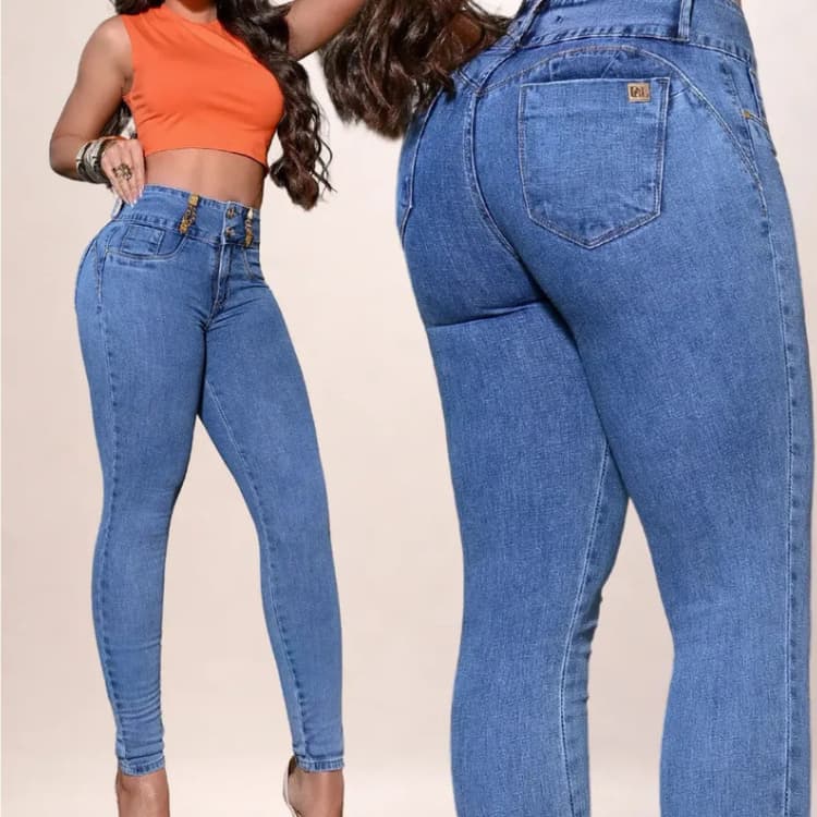 Calça Feminina Jeans Premium Modeladora Skinny Cintura Alta Feminina Philline Com Bojo Removível Cós Alto C/ Elastano