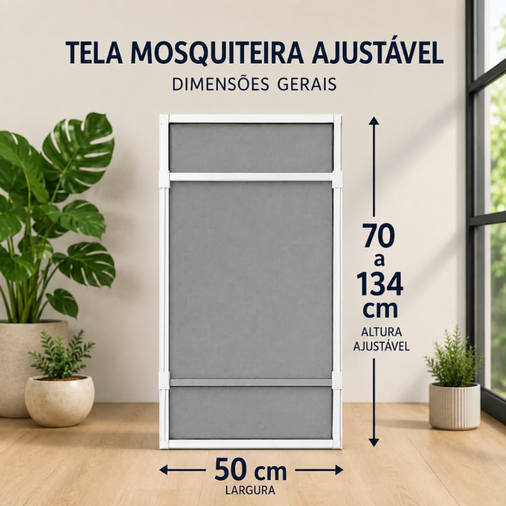 Tela Mosquiteira Para Janela Regulável de Encaixe em Alumínio | Já Montada | Proteção Contra Mosquitos | 50x70 a 50x134