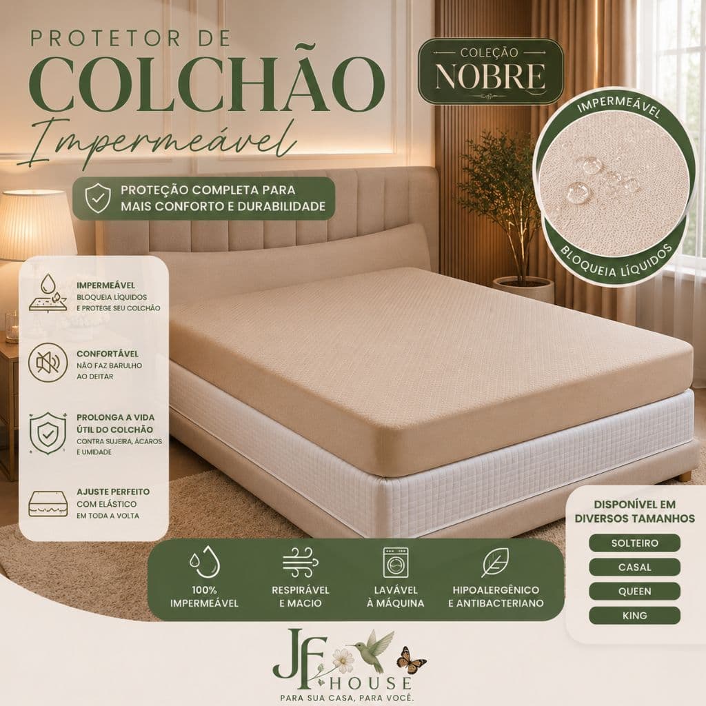 Capa Protetora de Cama Protetor de Colchao Nobre  Impermeavel com Elástico Antiácaro Solteiro Casal Queen King