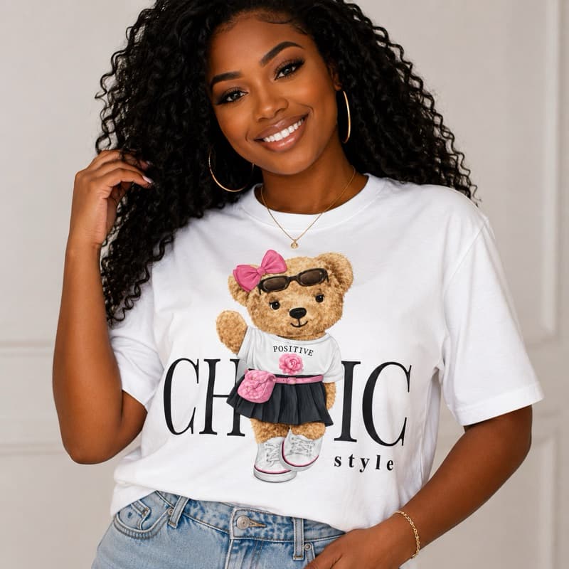 Camiseta Feminina Estampa Urso Bear Estilosa blogueira Moderna Algodão