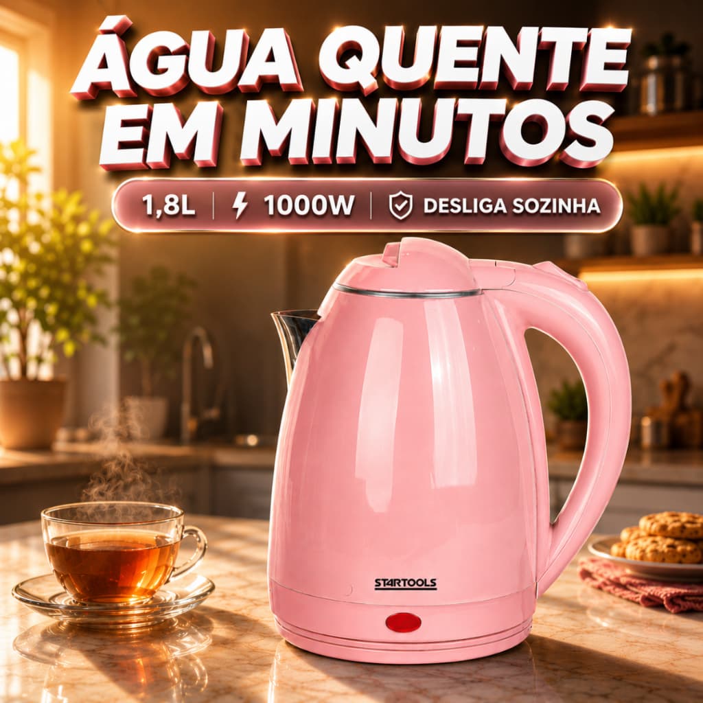 Chaleira Jarra Elétrica Inox Rosa 1,8l Desliga Sozinho 220v