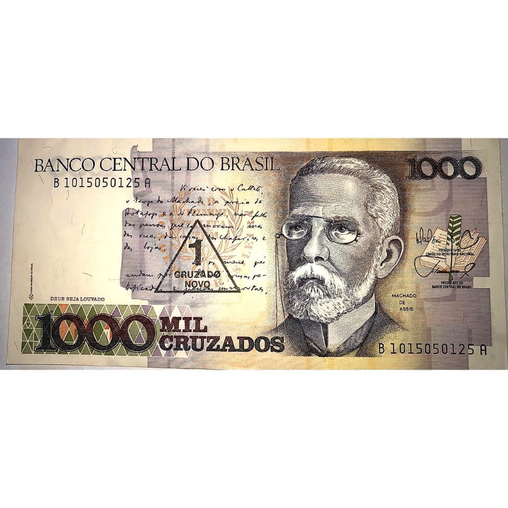 Nota Antiga 1000 Cruzados Machado de Assis Carimbo Cruzado Novo Original