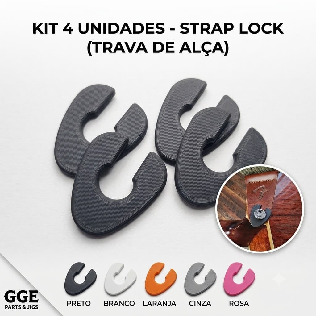 Kit 4 StrapLock Guitarra, Baixo Violão - Praticidade e segurança para seus instrumentos - Trava de Correia