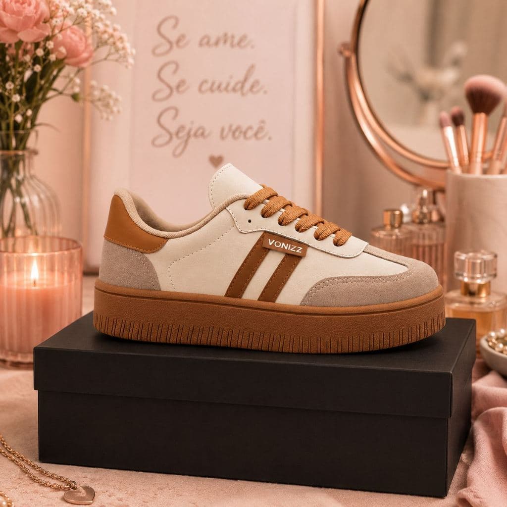 Tênis Feminino VONIZZ Couro Vintage com Solado Antiderrapante