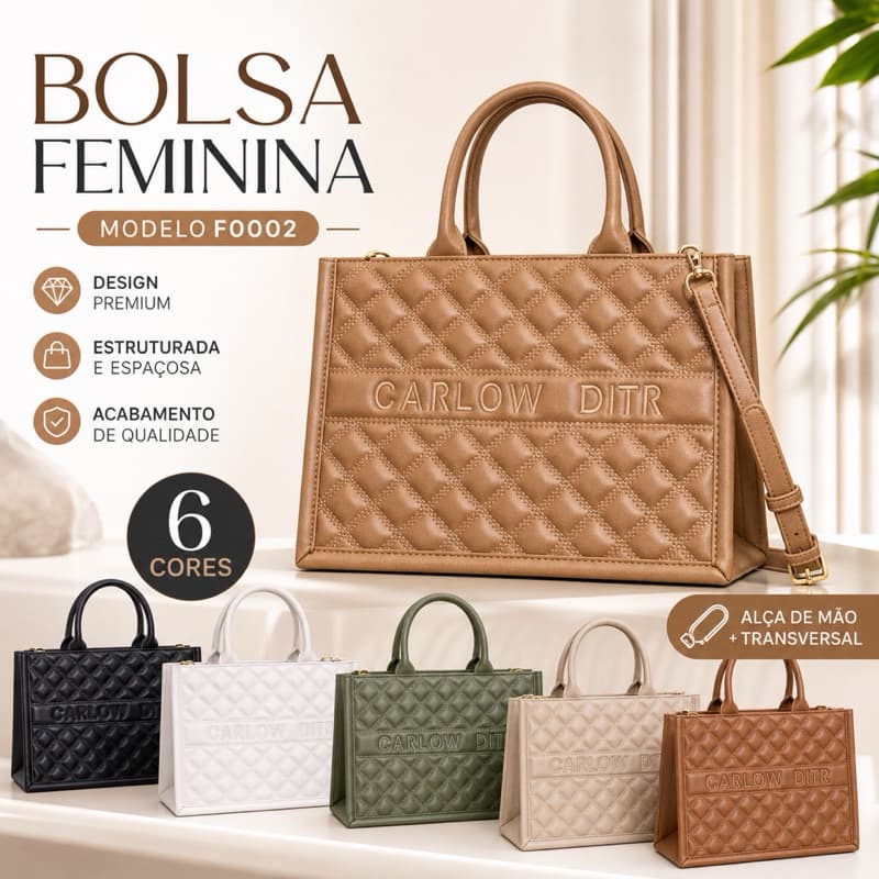 Bolsa Feminina F0002 Matelassê Estruturada com Alça de Mão e Alça Transversal Removível Elegante e Espaçosa