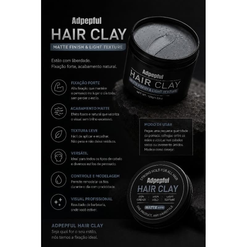 Pomada para cabelo Adpepful Hair Clay efeito Matte(seco)