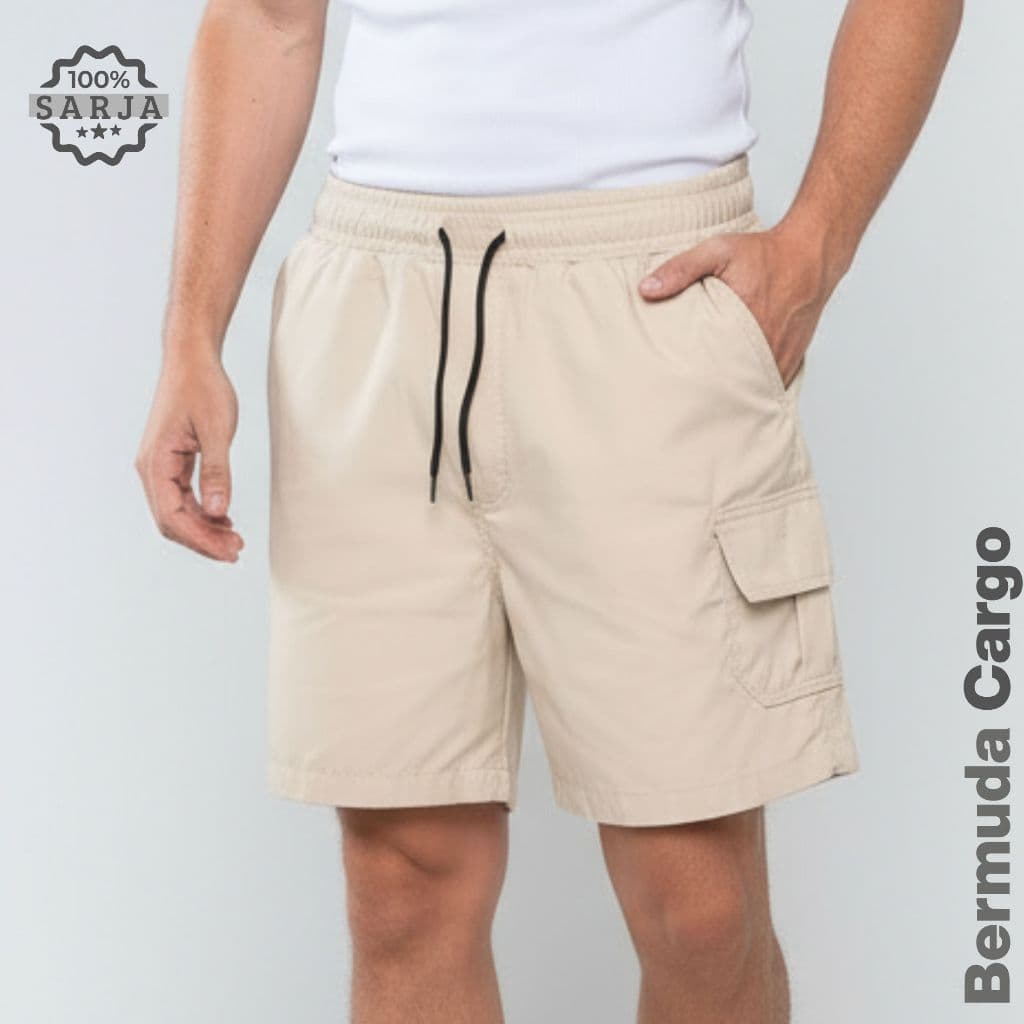 Bermuda Cargo Masculina Curta Mauricinho Jogador StreetWear Elastico Com Bolsos Laterais