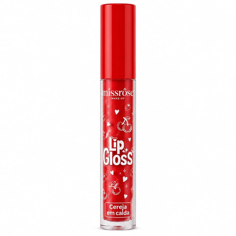 Lip Gloss Cereja em Calda Miss Rôse Brilho Intenso com Cheirinho de Cereja