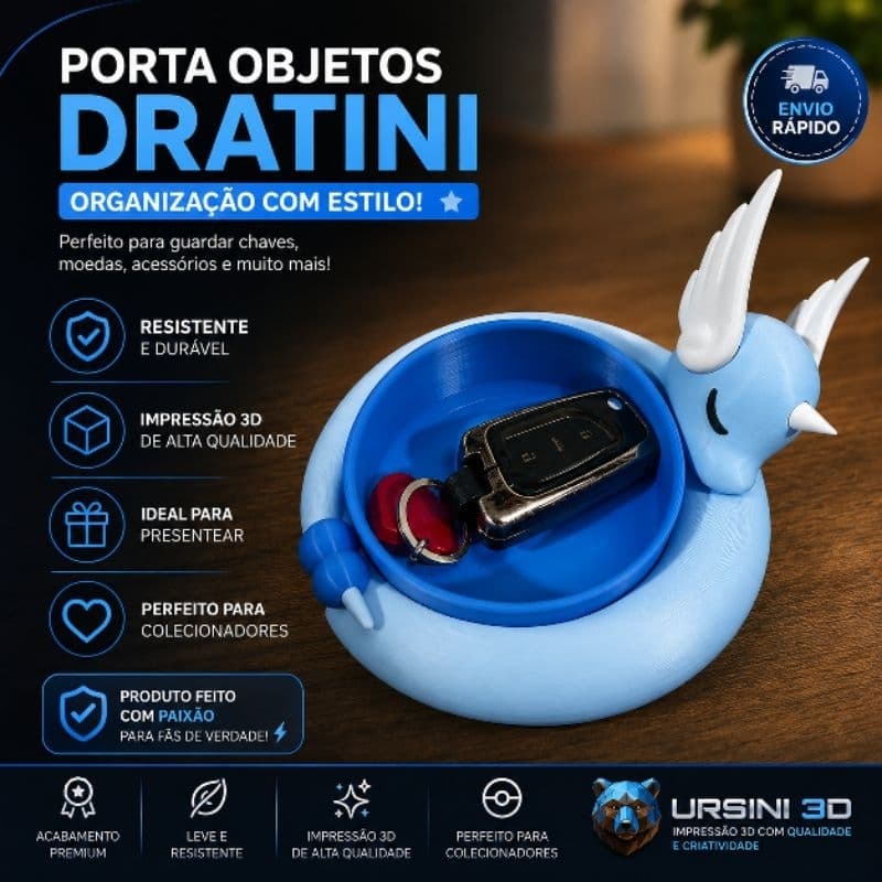 Porta Objetos Dratini | Organizador de Chaves Moedas Acessórios | Decoração Geek | Impressão 3D