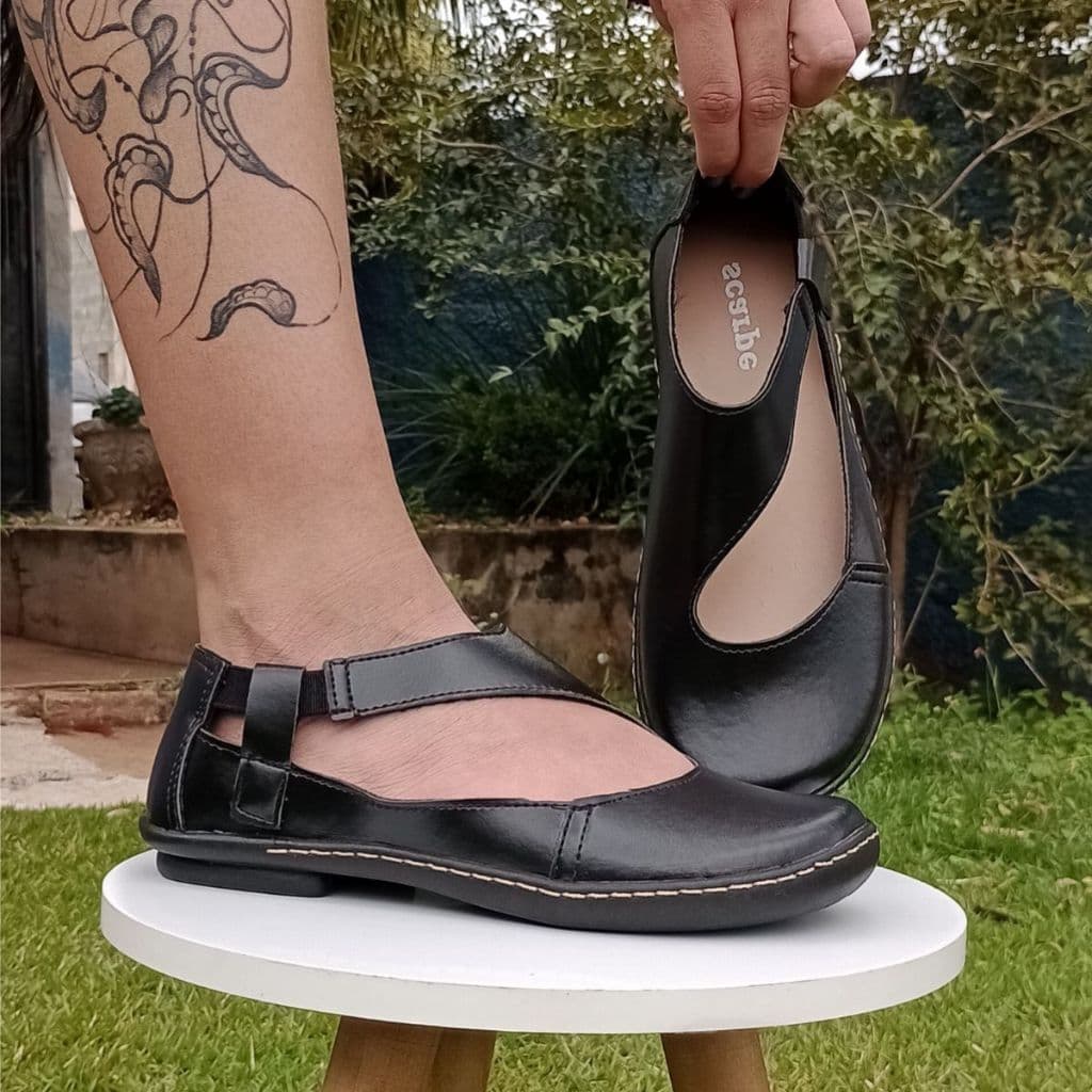 Sapatilha Feminina Preto Confortavel Conforto Boneca Casual Retro