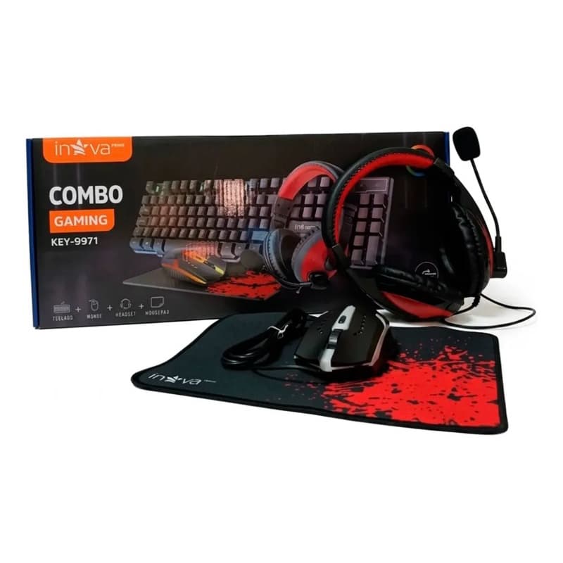Kit Gamer Completo RGB Teclado Mouse Headset Mousepad | Combo Gamer para Setup | Inova Prime KEY-9971
