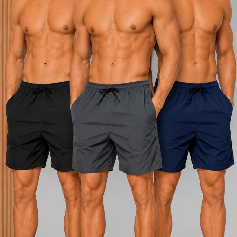Kit 3 Short Bermuda tactel masculino Academia Praia Treino Lisa Cordão Bolso Básico Casual