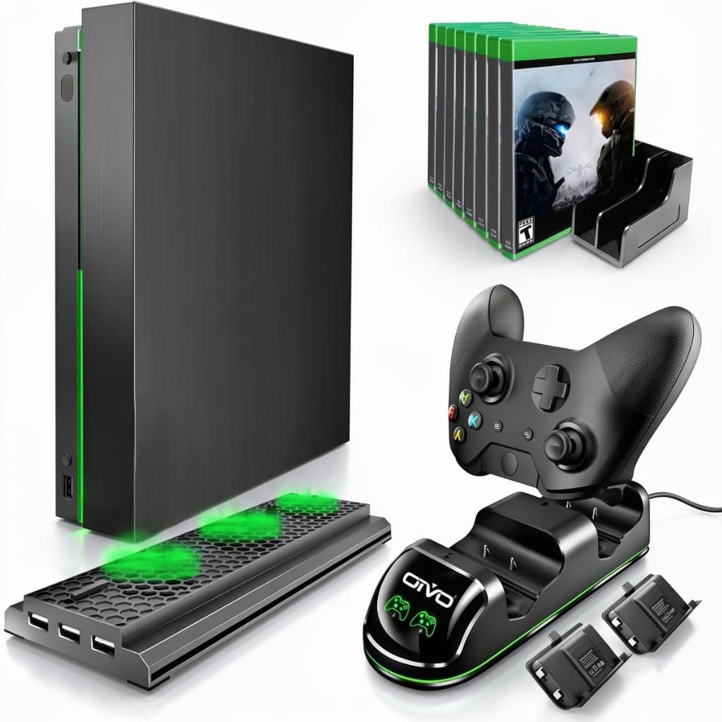 Kit de Acessorios 4 em 1 Dock Carregador Cooler Porta Jogos para Xbox One X