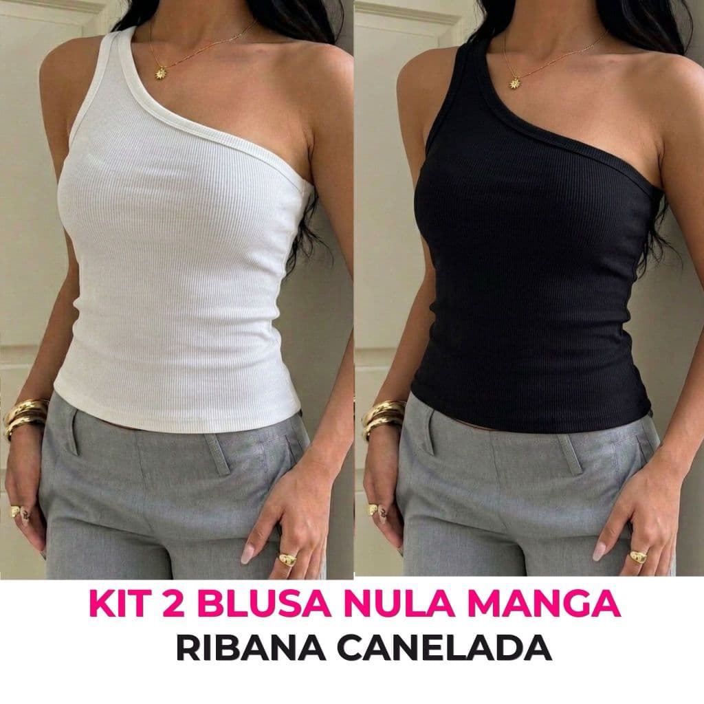 Kit 2 Regatas Feminina Inspiração Zara Canelada em Algodão Ombro só Ribana Premium