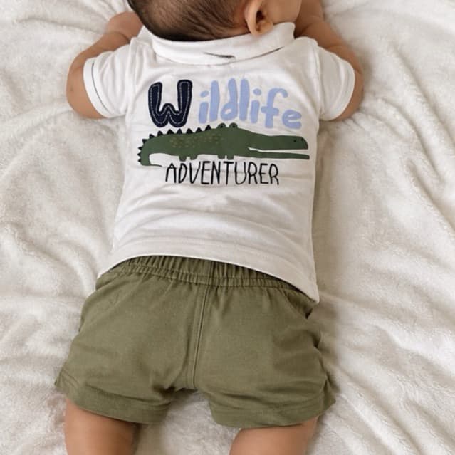 Conjunto Bebê Menino Verão Jacaré Verde Tam P Tip Top | Polo + Bermuda Brechó