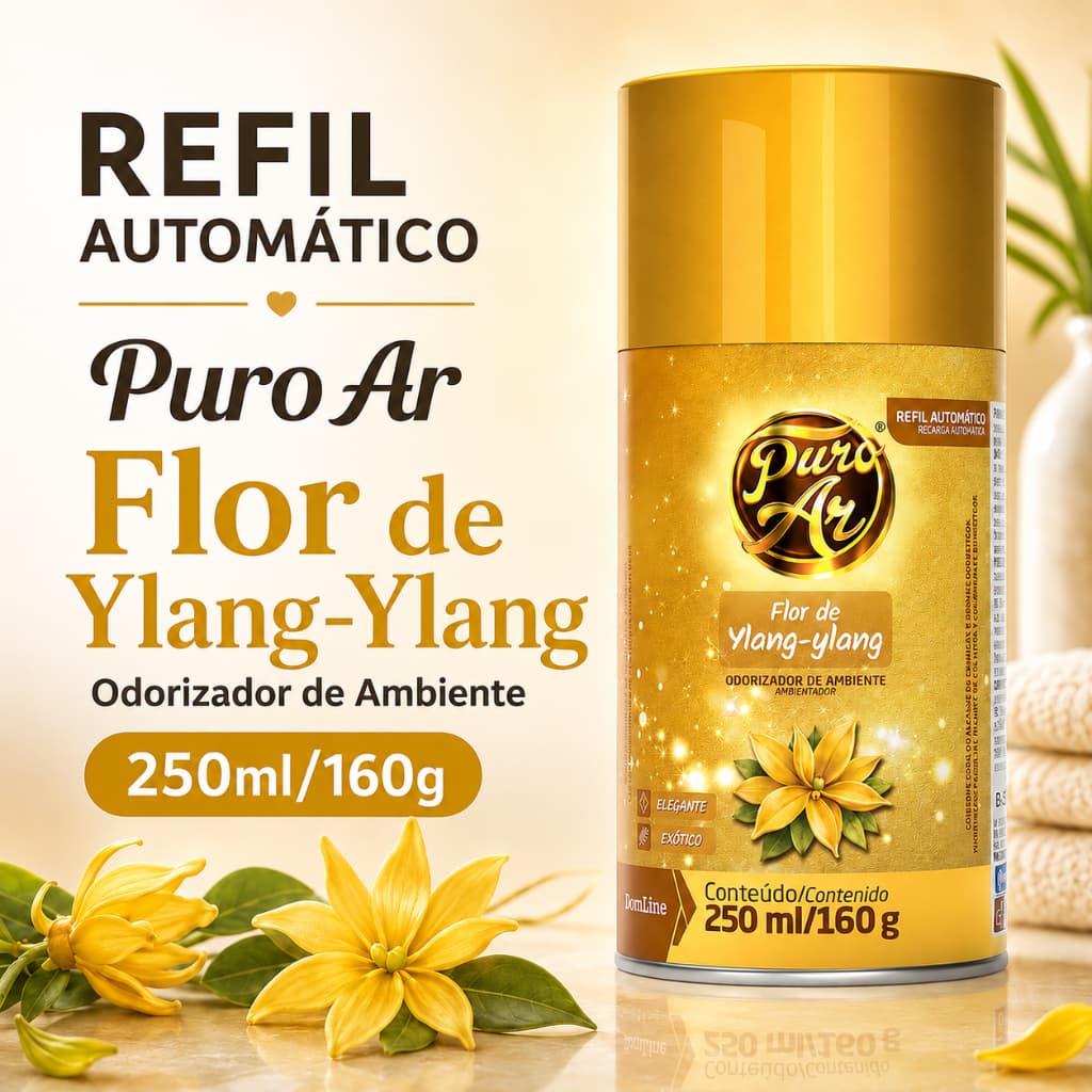 Refil Aromatizador Automático Puro Ar 250ml Ylang Ylang Difusor Odorizador de Ambientes Spray Perfume para Casa Banheiro