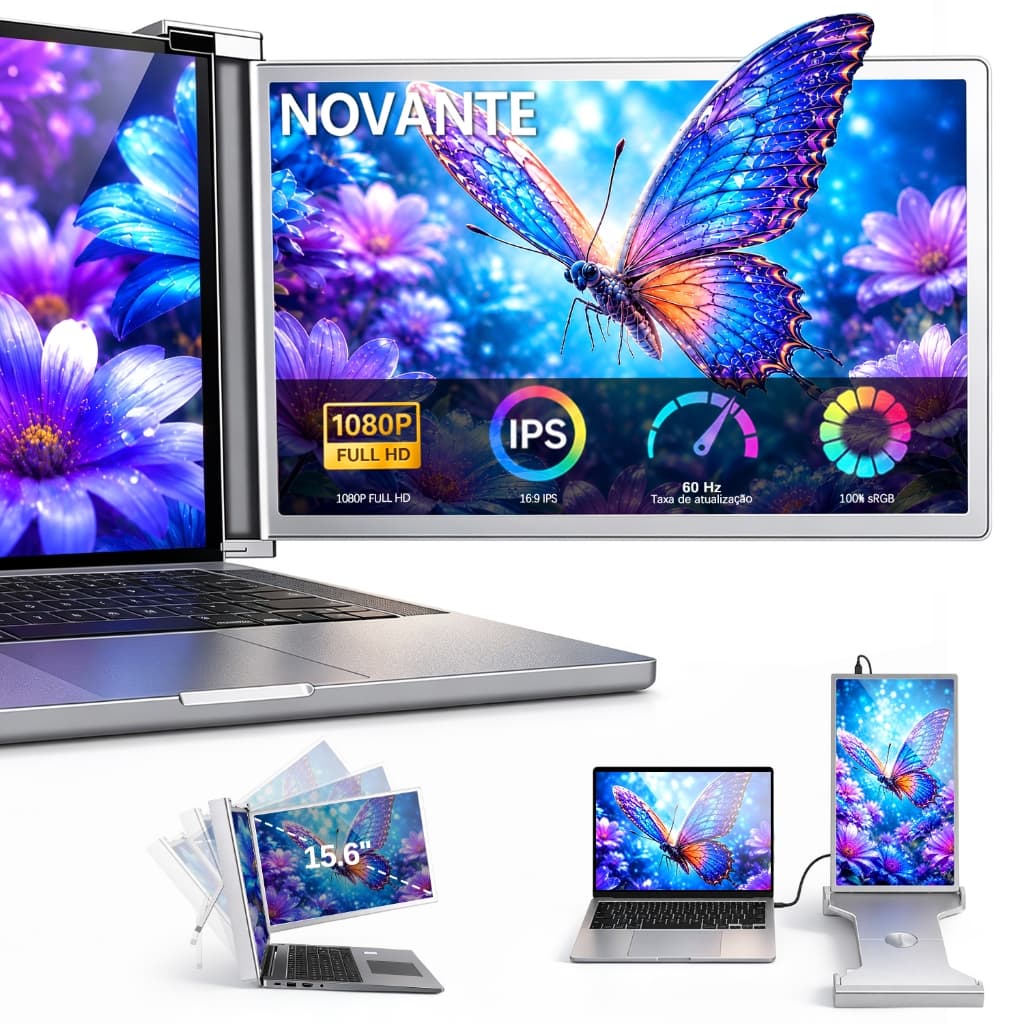 NOVANTE Monitor Portátil para Notebook 15.6 Polegadas, Tela Externa IPS Full HD 1080P 60Hz Acoplável com HDMI e USB-C
