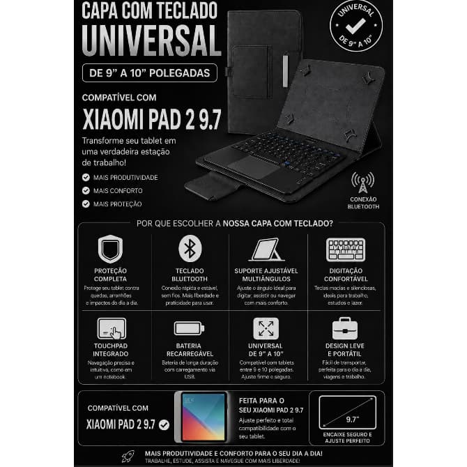 Capa com Teclado para o tablet Xiaomi pad 2 9.7