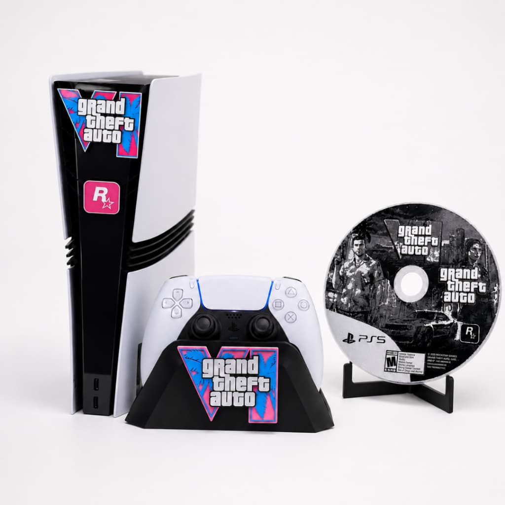 Kit Edição Colecionador Acessórios Jogo GTA 6 GTA VI PS5 Suporte Controle Capa Frontal e Disco com Suporte Playstation 5