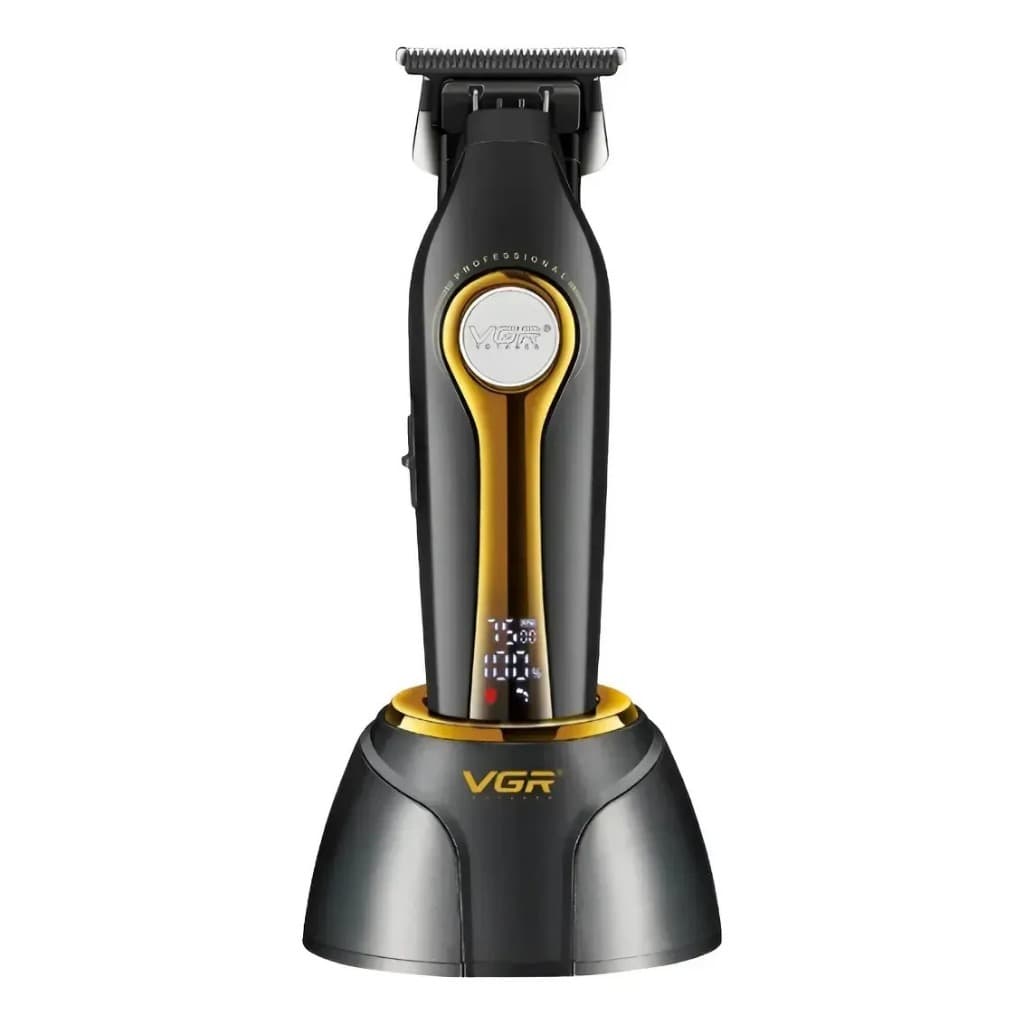 Máquina de Cortar Cabelo Profissional VGR V-010 Sem Fio Recarregável com 10 Pentes e Base