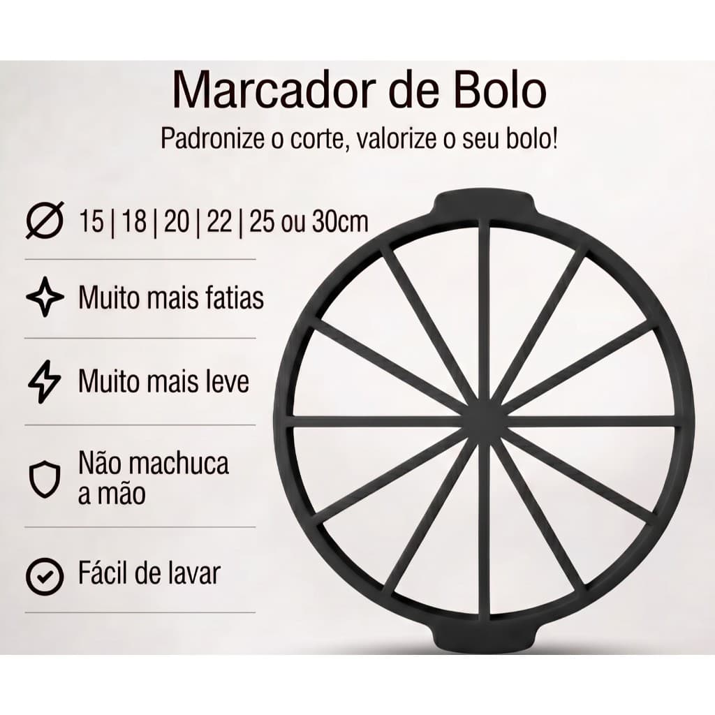 Marcador Bolo | Torta | Pudim - 10 Ou 12 Fatias - Forma 15 | 18 | 20 | 22 | 25 | 30cm