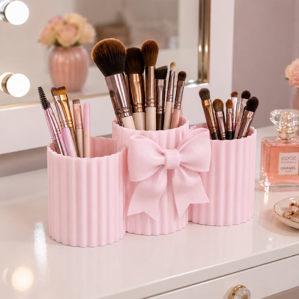 Porta-Pincéis de Maquiagem | Organizador de Mesa | Porta-Canetas com Laço Elegante