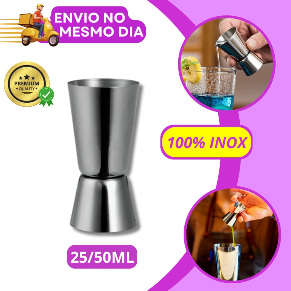 Medidor Dosador Duplo 25/50ml de Bebidas em Aço Inox Jigger Drinks Coquetéis Bartender Bar
