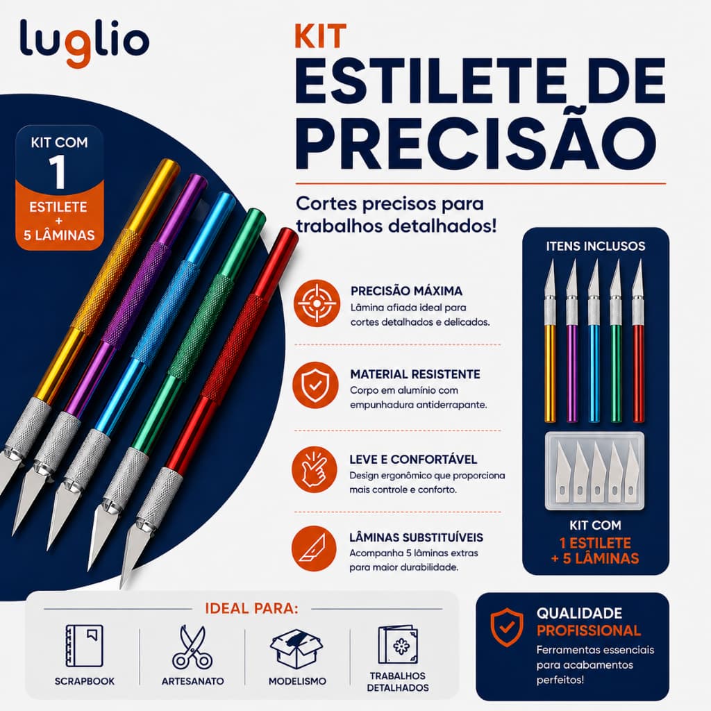 Estilete Bisturi De Precisão Com 6 Lâminas Para Papel Adesivo Artesanato Personalização