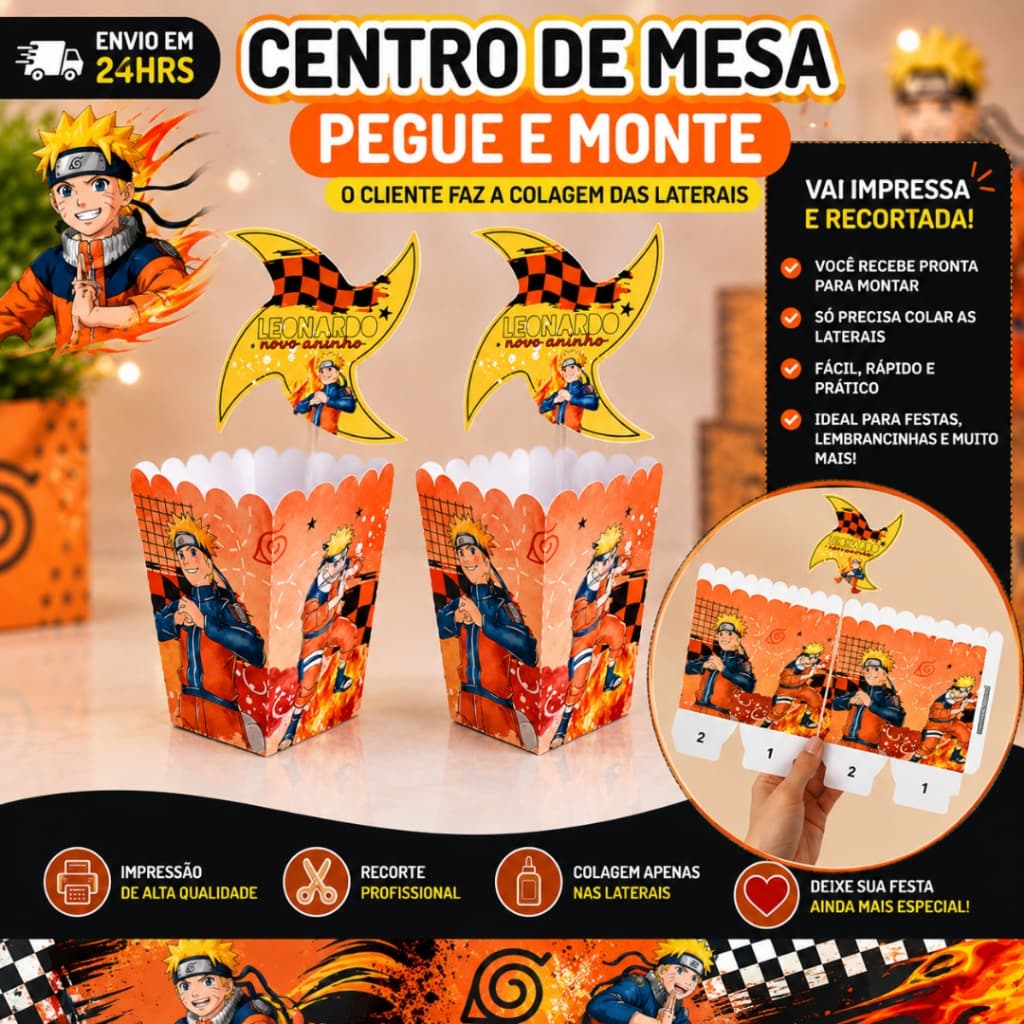 Kit 10 Centro de mesa Naruto Personalizados /Lembrancinha de Festa /Aniversário PEGUE E MONTE