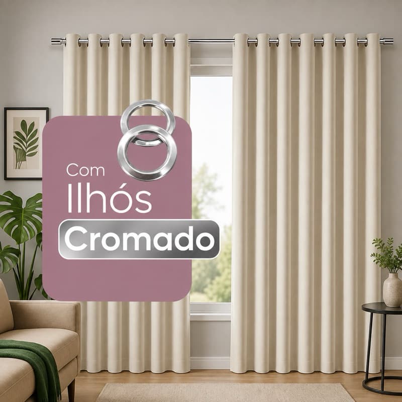 Cortina 3,00 x 2,20m Oxford  Ilhós Cromado Quarto E Sala Promoção Tecido