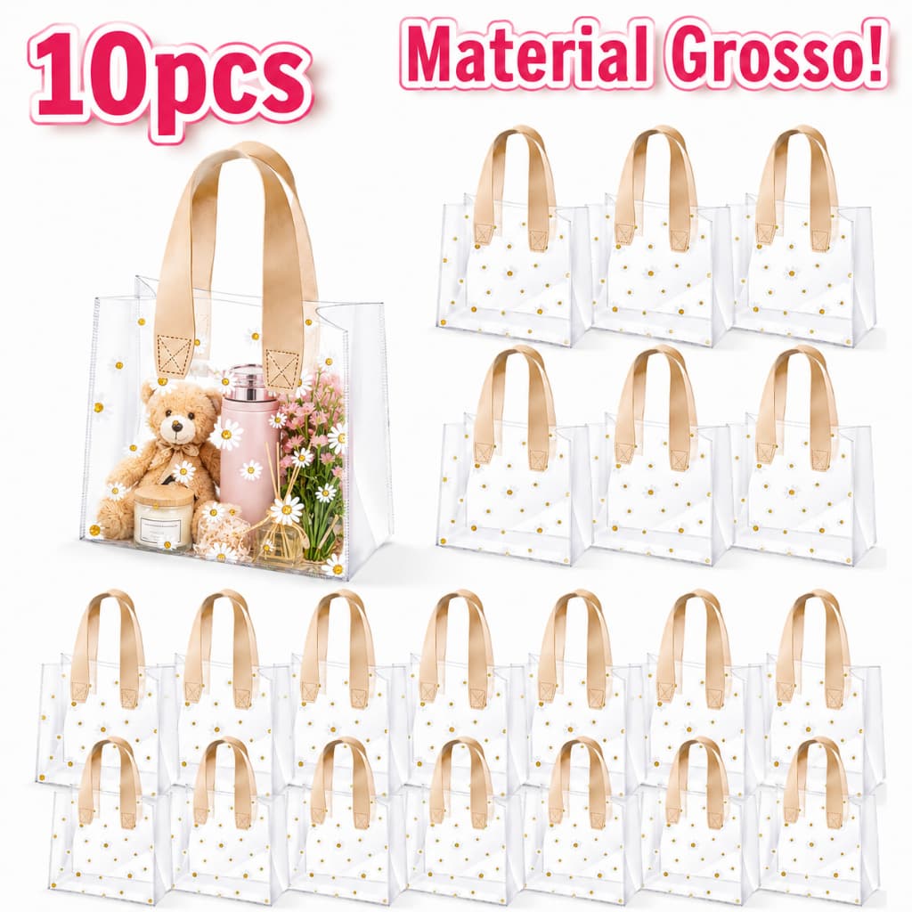 10 Sacos de Presente de PVC Transparente Margarida Bolsa De Grande Capacidade para Dia do Professor,Dia da Mãe
