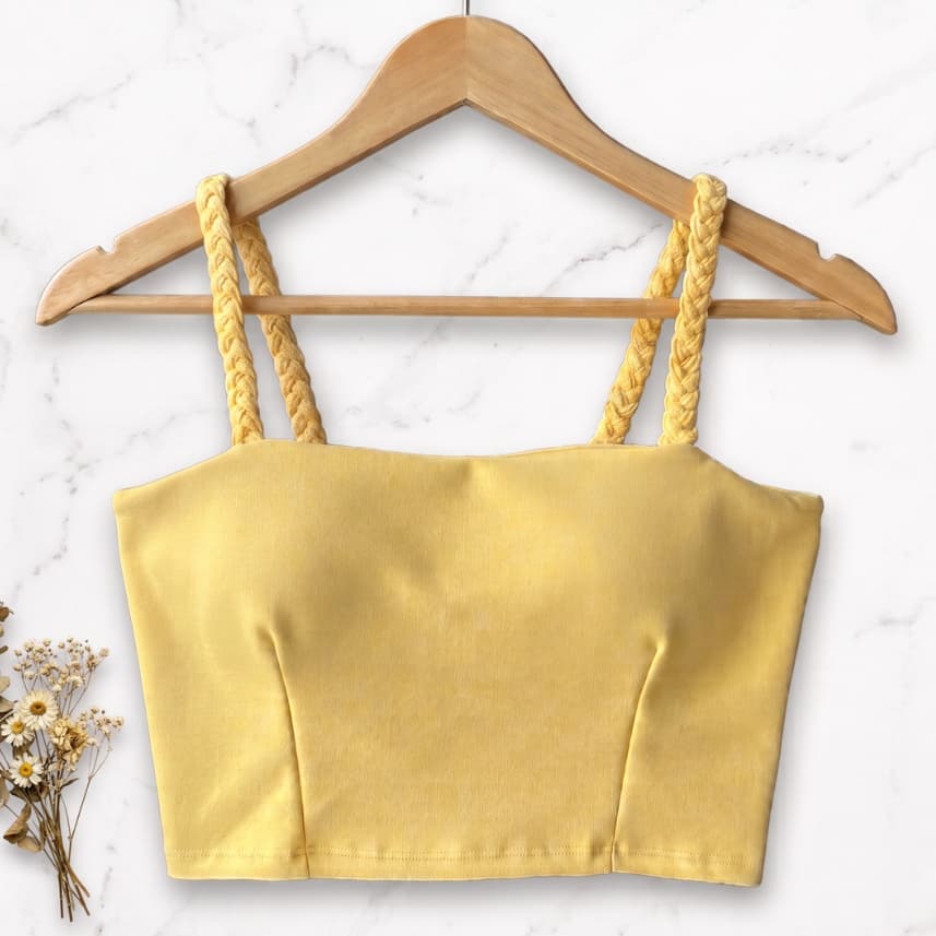 Top Cropped Feminino Amarela Copa do Mundo Brasil Suplex com Bojo Alça Trançada Blusa Feminina