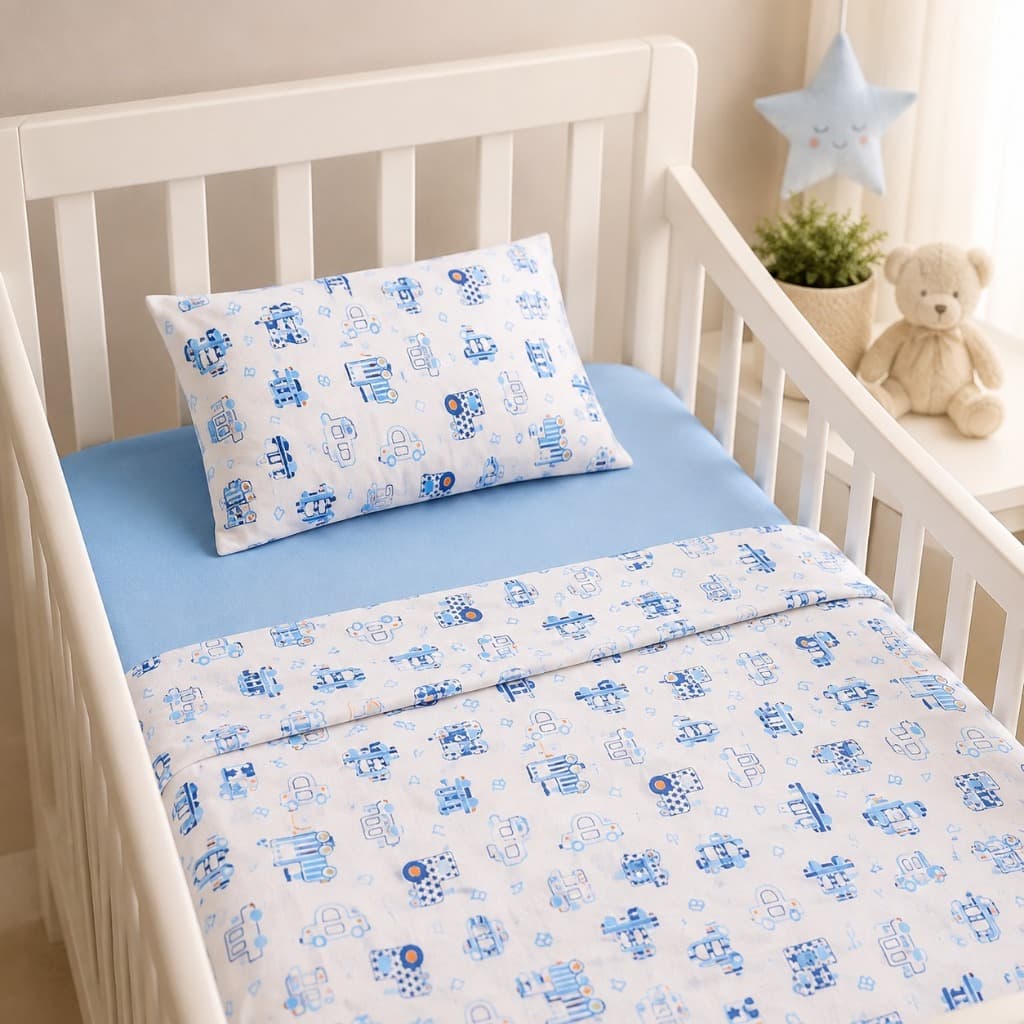 Kit Jogo de Berço 3 Peças Baby Padrão Americano Estampado Lençol Fronha e Sobre Lençol