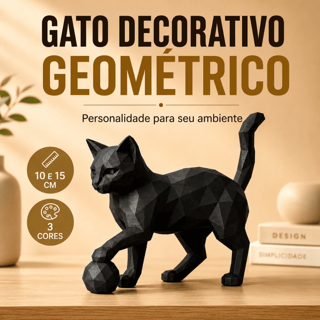 Gato Decorativo Geométrico Minimalista Escultura para Sala Quarto Estante Presente