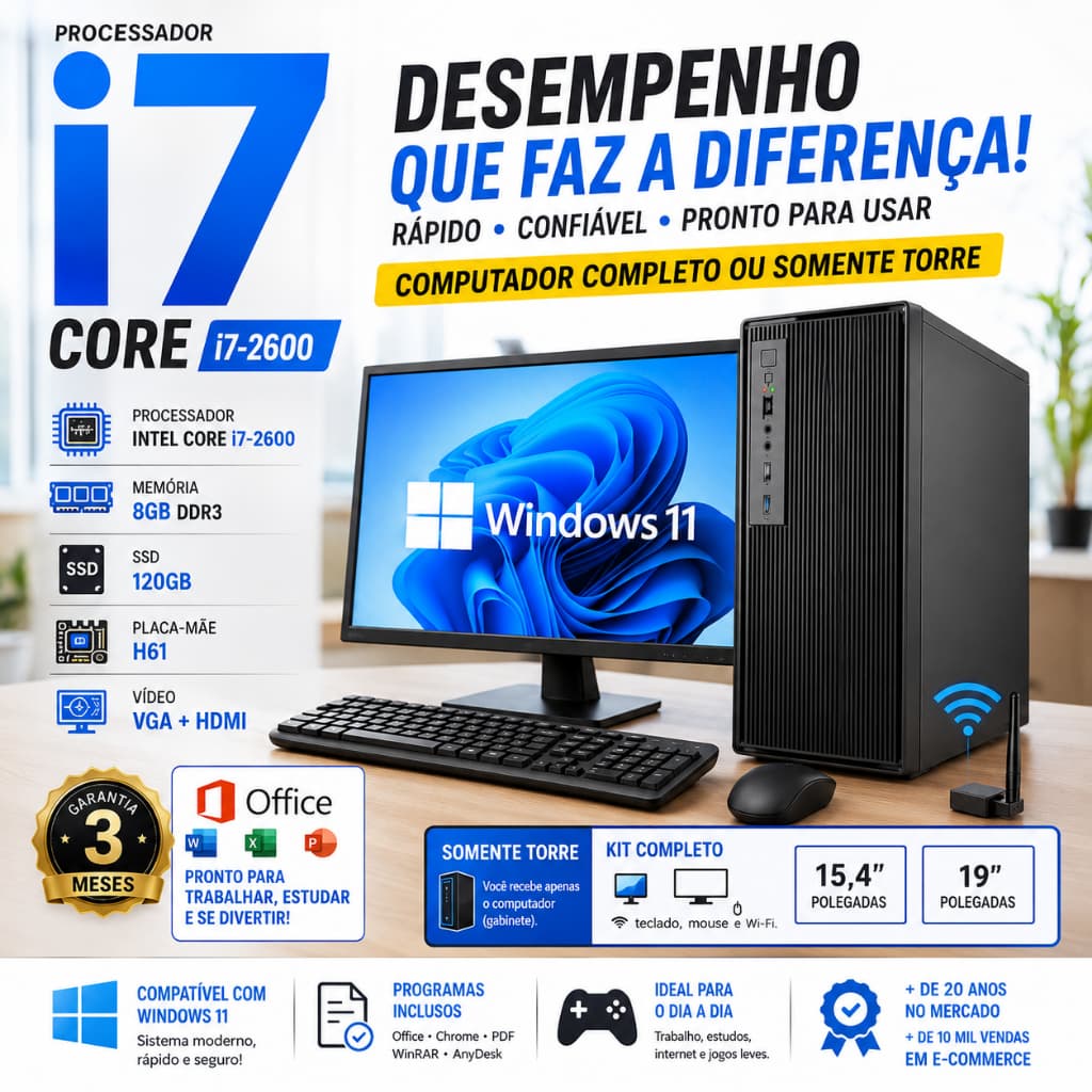 Computador i7 Com 8GB de memória e SSD