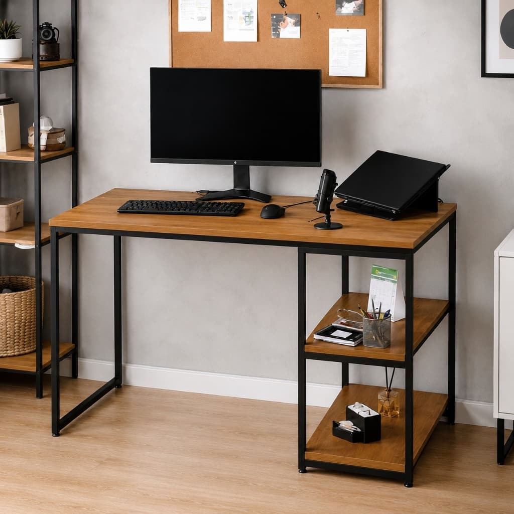 Escrivaninha Mesa para Computador Home Office com 2 Prateleiras Estudo Escritório Industrial