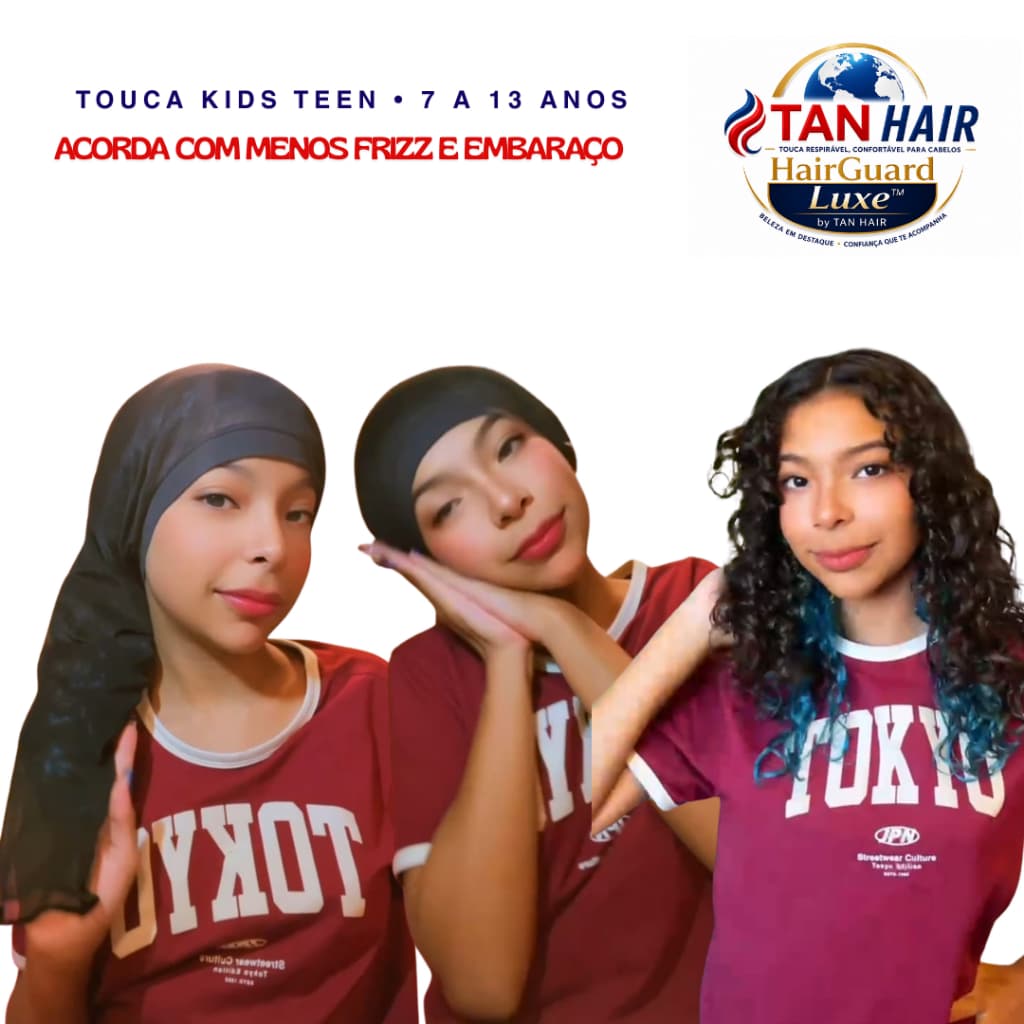 Touca Kids Teen Antifrizz | Acorde com Cachos e Cabelos Mais Alinhados | Respirável e Confortável  7 a 13 Anos |TAN HAIR